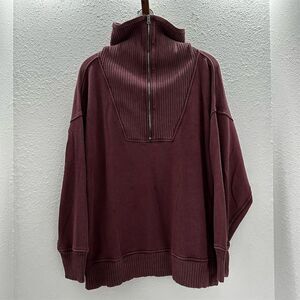 Aerie Women's Burgundy Quarter Zip Ribbed Pullover Sweatshirt Size L
